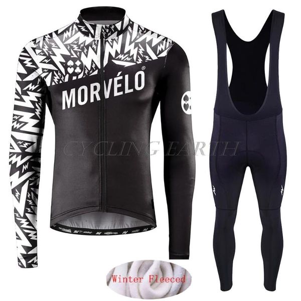 

racing sets morvelo 2021 warm winter cycling clothes thermal fleece men jersey suit outdoor riding bike mtb clothing bib pants set, Black;blue