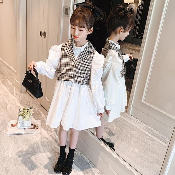 

children's skirts sets korean style long sleeve white dress and small suit waistcoat two piece casual kids clothes girls outfits clothi