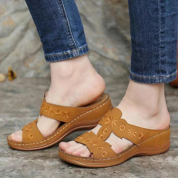 

slippers women summer fashion floral open toe wedges shoes casual beach outdoor party plus size ladies, Black