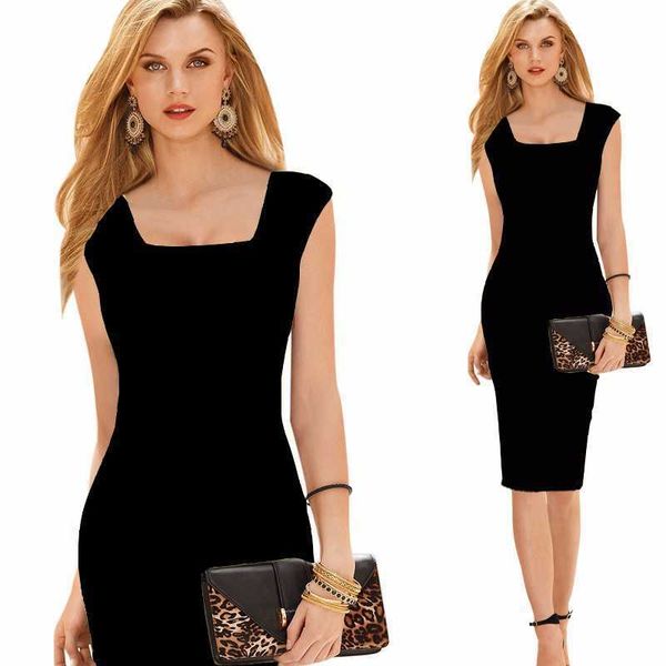

luxury evening party dr's sleevels square neck slim wrap hip work 2021, Black