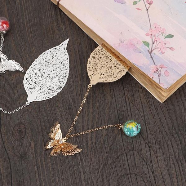 

chinese style metal hollow painted bookmark leaf with chain creative stationery holiday gifts art accessories