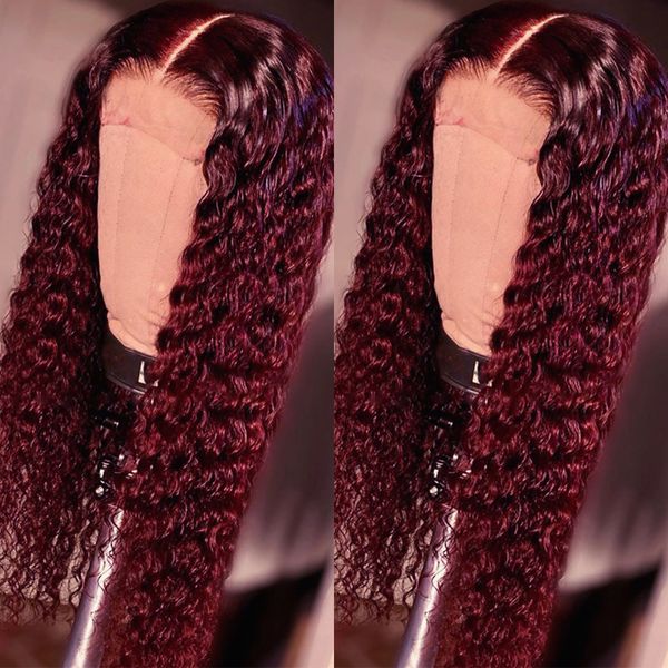 

costume accessories 180density long curly lace front wigs for women middle part 99j wine red loose curly wigs with baby hair synthetic lace, Silver