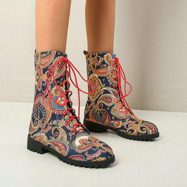 

boots big size 34-43 winter women western bohemia 's draw pattern ankle female black yellow blue wn2r