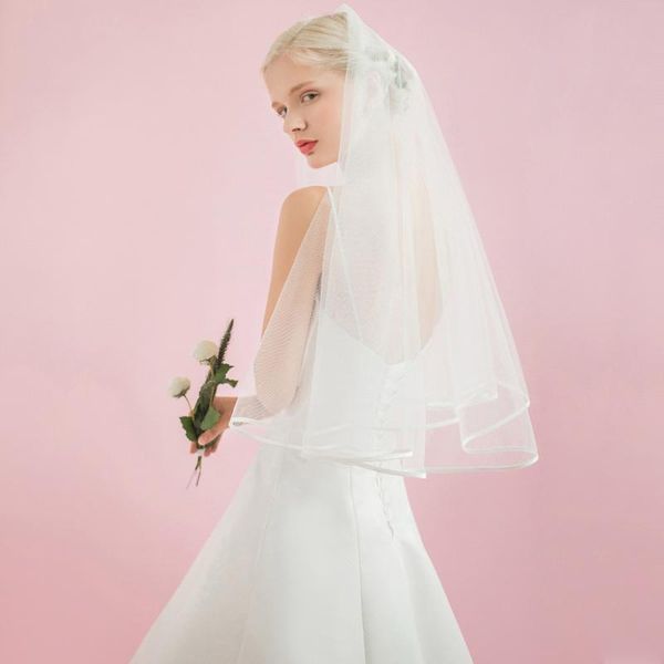 

bridal veils factory direct selling elbow length ribbon edge good quality two layers veil with comb 2021, Black