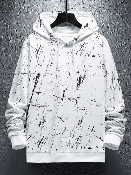 

men marble print drawstring hoodie z9yt#, Black