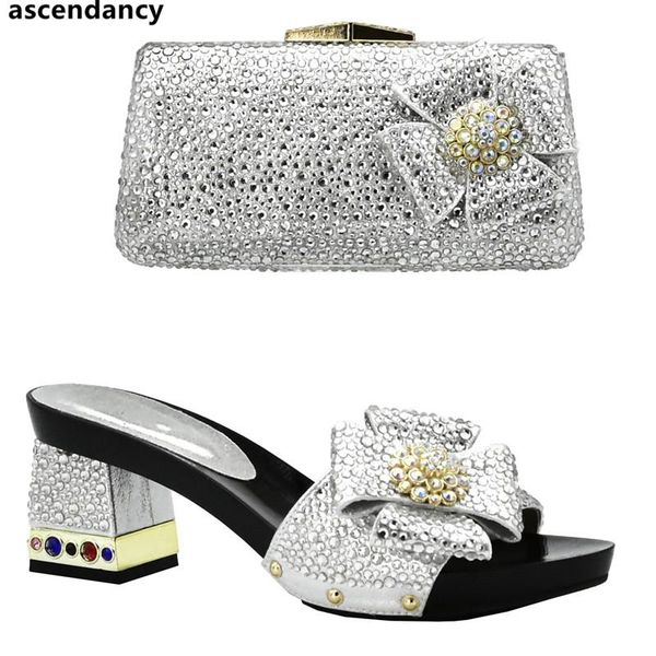 

arrival african matching shoes and bags italian in women nigerian wedding bag set decorated with rhinestone dress, Black