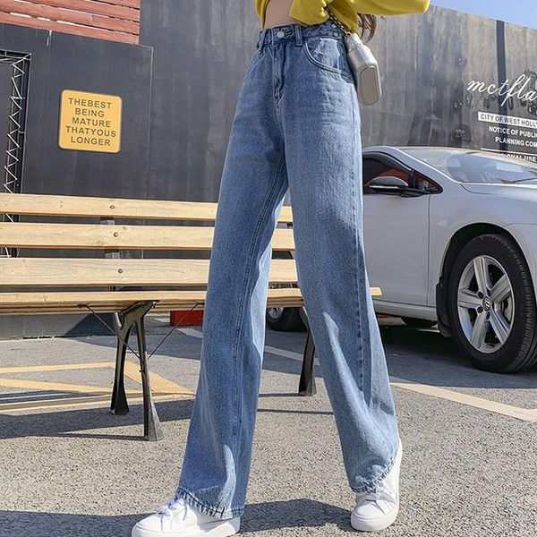 

women's jeans women retro fashion blue high waist wide leg denim pants loose straight trousers wild large size streetwear xa98f