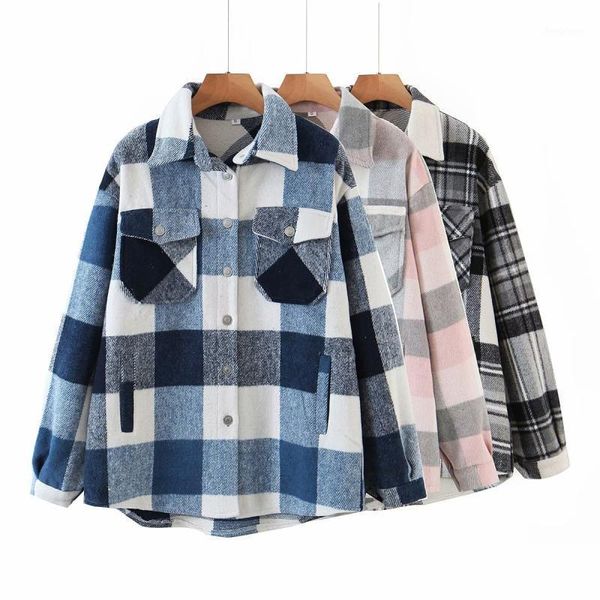 

women's wool & blends casual woman 3 color oversized woolen shirt fashion ladies autumn Â long sleeve blouse female vintage soft ou, Black