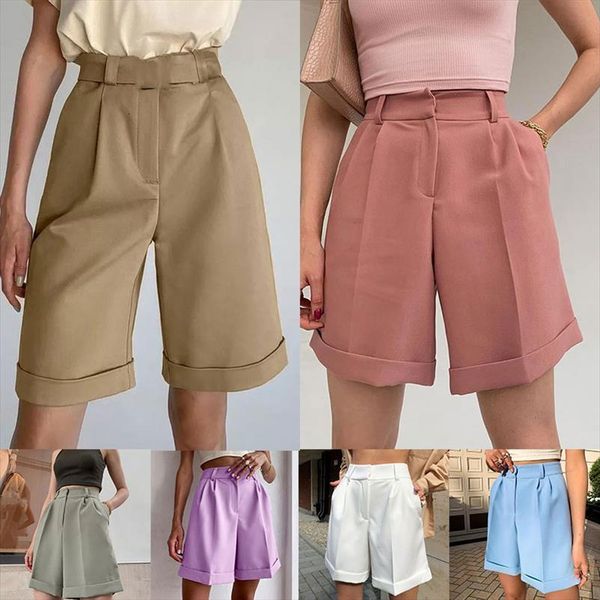 

high waist summer loose white womens shorts classic knee length office casual black candy, White;black