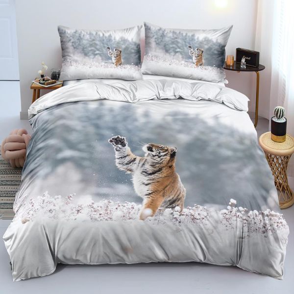

bedding sets 3d white bedclothes design tiger quilt cover animal comforter covers pillow cases king  super twin size 140*200cm