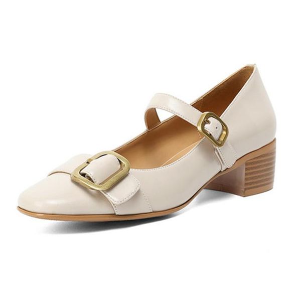 

genuine leather 4.5cm med heeled pumps for women mary janes red shoes woman heels fashion wedding office lady dress, Black