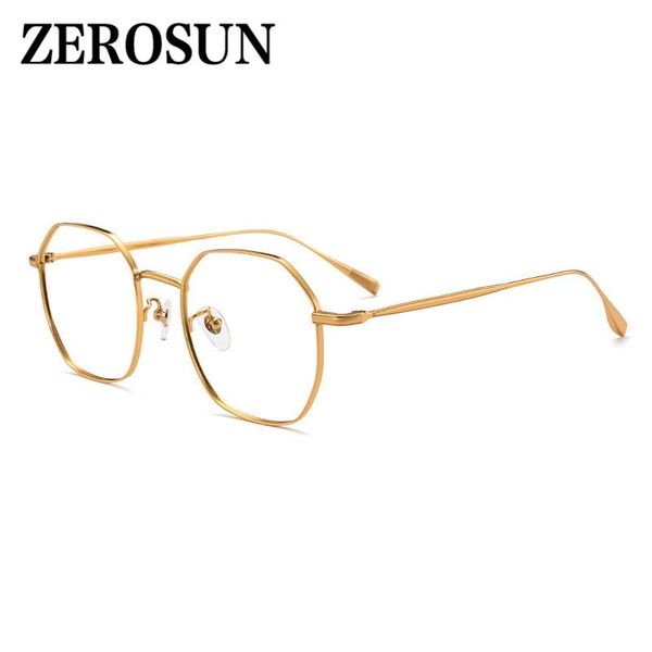 

fashion sunglasses frames zerosun titanium eyeglasses frame men women polygon glasses man brand gold ultra-light spectacles eyewear for opti, Black
