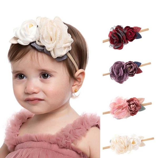 

hair accessories fabric flower nylon children's headband kids soft elastic hairbands bohemian wreath head bands baby girl, Slivery;white
