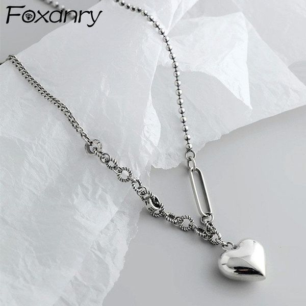 

chains foxanry 925 sterling silver necklace 2021 trend vintage simple sweet love heart splicing chain girls party jewelry birthday gift