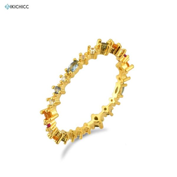

cluster rings kikichicc 100% 925 sterling silver colorful zircon cz 2021 european fine fashion trends crystal jewelry, Golden;silver