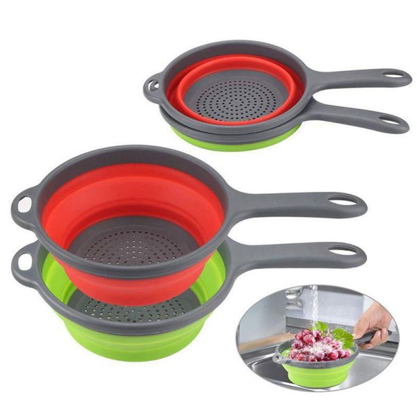 

colanders & strainers foldable drain basket colander fruit vegetable washing strainer collapsible drainer with handle silicone kitchen tools