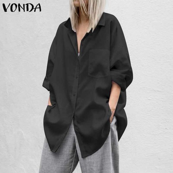 

women's blouses & shirts blouses lapel collar tunic women casual cotton blouse long sleeve solid vonda plus size feamle o6t1, White