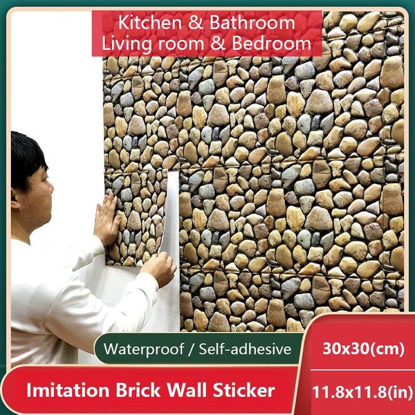 

wall stickers 30x30cm cobblestone sticker kitchen and bathroom waterproof self-adhesive diy home decor imitation brick wallpaper