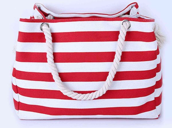 

hbp non- casual portable women's shopping bag fashion stripe canvas large capacity travel zipper shoulder bag 2 sport.0018