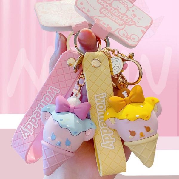 

fashion stereo cute wonteddy teddy ice cream key ring creative cartoon mobile phone bag car pendant fun keychain party favor