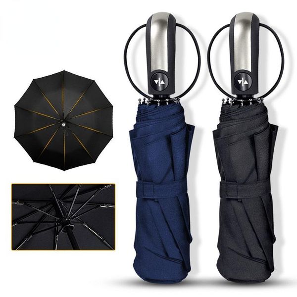 

umbrellas 3 folding fully-automatic umbrella wind resistant rain women men gift parasol compact large travel business car 10ribs