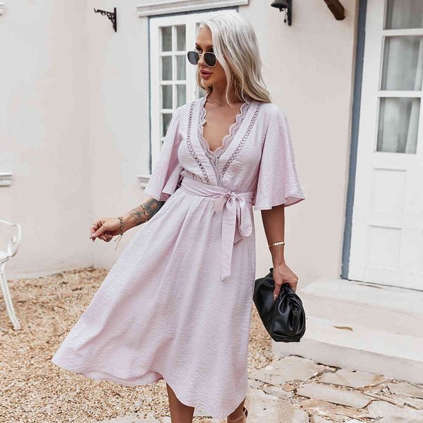 

jumpsuit summer elegant solid deep v neck ladies party light purple half sleeve women slim sashes holiday midi, Black;white