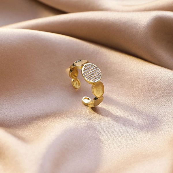 

copper inlaid zircon gold electroplating ring for women, Black