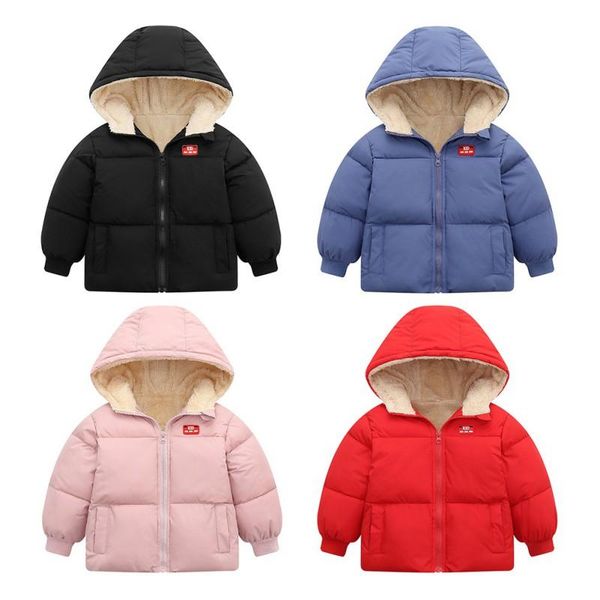 

down coat children baby boys girls solid color hooded jacket winter warm zip snowsuits snow wear outerwear, Blue;gray