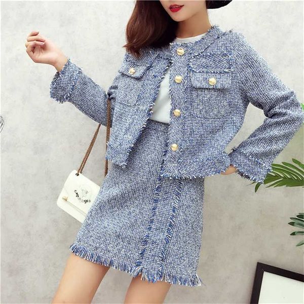 

zawfl tassel tweed jacket asymmetrical pearls tweed skirt suit runway tweed suit runway autumn winter women 2 piece set 211109, White