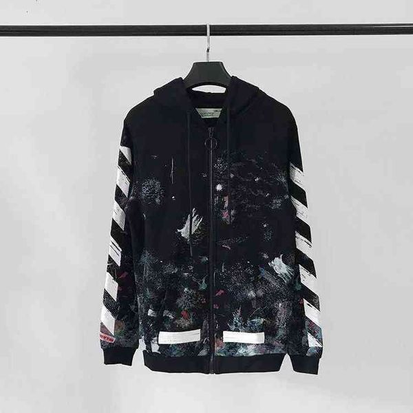 

fireworks arrow sky off star cardigan jacket fashion ow casual loose hooded zipper men's and women's sweater, Black