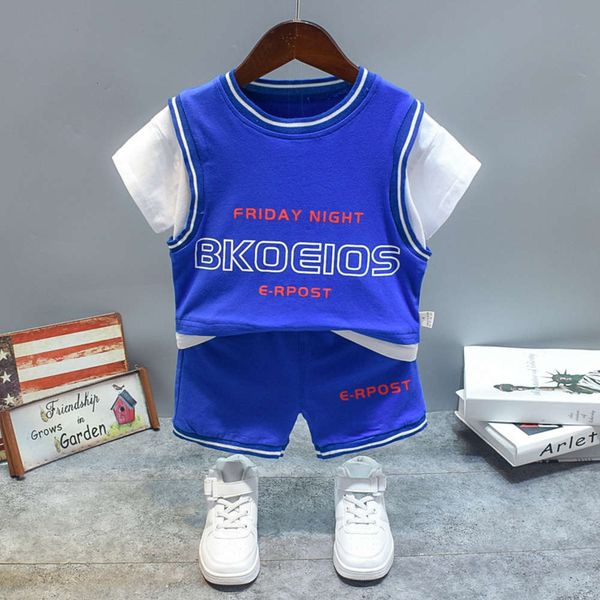 

summer short sleeve boys' suit 1-4 years old children's sports shorts two piece baby summer, White