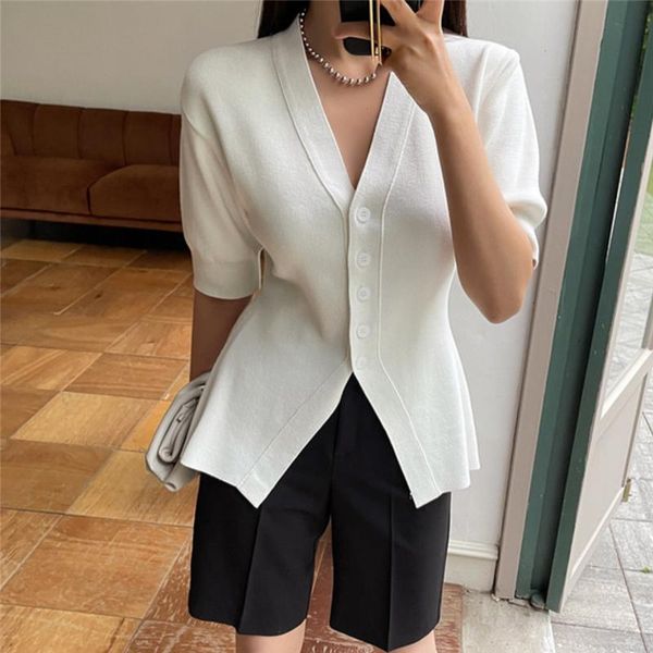 

women's tracksuits women sets 2021 summer french temperament v-neck small-breasted puff sleeve sweater all-match straight casual pant s, Gray