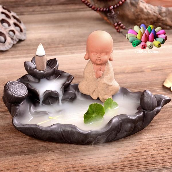 

fragrance lamps with 10pcs cones waterfall incense lotus backflow censer creative aroma burner chinese culture office home tea house decorat