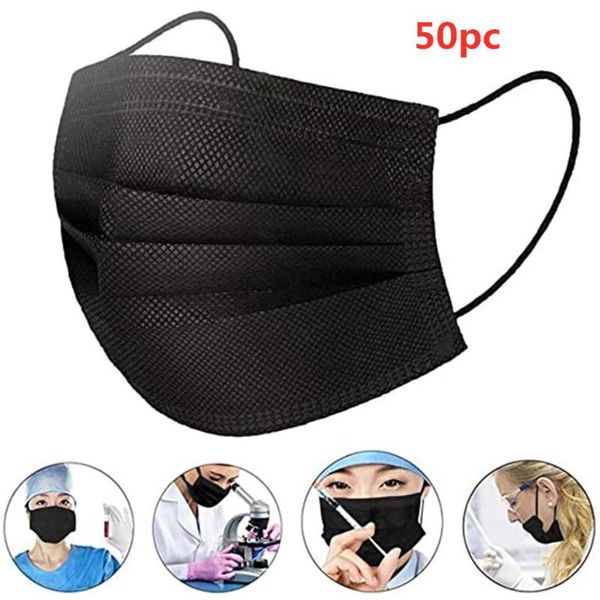 Ciclismo Caps Máscaras 50 pc Headband Preto Caminhada Cachecóis Maskdlut Máscara Facial Descartável Moda 3 Camada Não-tecida Tecido Boca Capa Mascarill