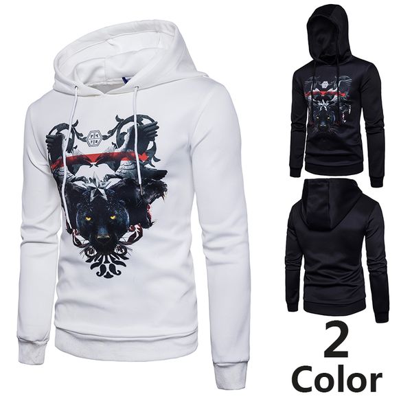 

men's pullover leopard digital print hooded air layer sweatshirt, Black