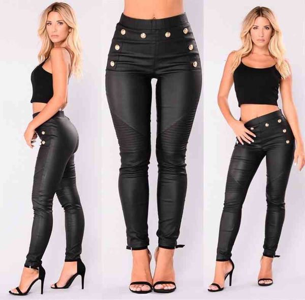 

pu leather pants stretchy womens legging push up pencil skinny mid standard ankle-lenght leggings bottoms, Black