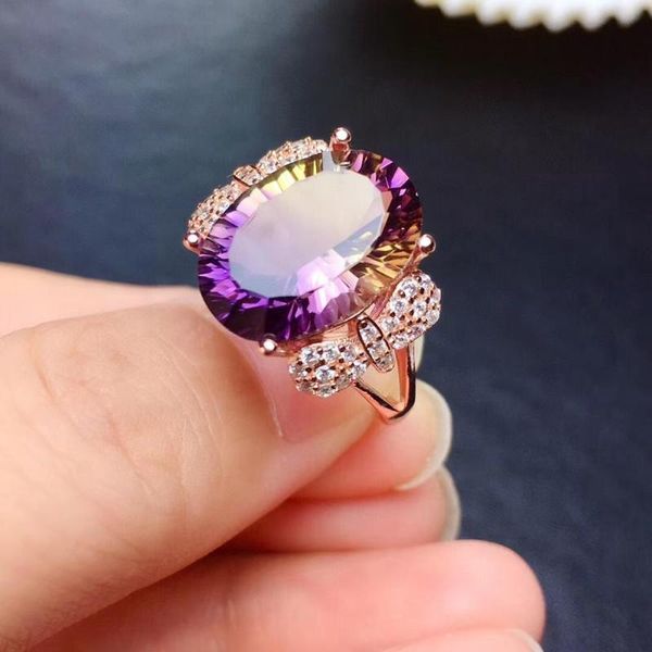 

100% natural and real ametrine ring 925 sterling silver fashion female engagement jewelry cluster rings, Golden;silver