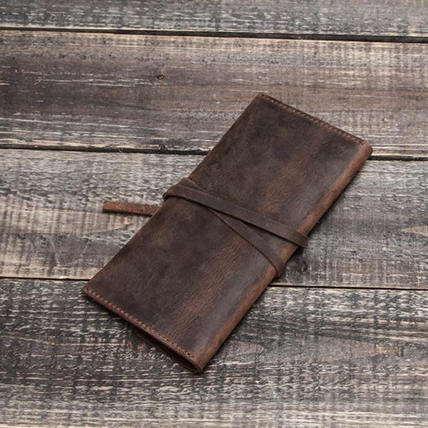 

pencil bags handmade cowhide leather pen bag retro vintage roll case pouch stationery 1xcb