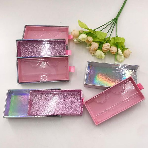 

empty slide drawer lashes boxes glitter smooth pink with holographic eyelash packaging for 5d mink lash1