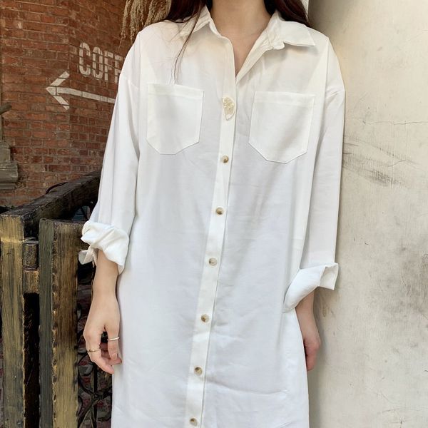 

elegance solid split dress gentle chic slender women sweet loose slim casual all match shirts long dresses 210421, Black;gray