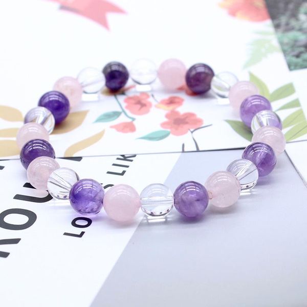 

charm bracelets 8mm boho vintage bracelet crystal stones natural white purple amethysts opal beaded women fashion jewelry gift, Golden;silver