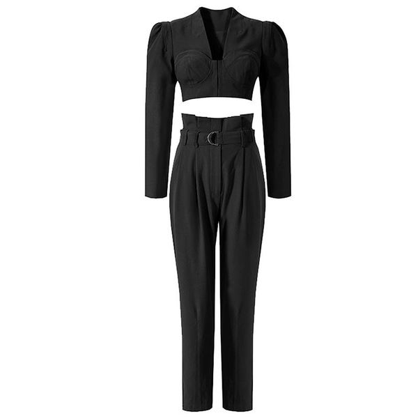

women's two piece pants set women crop spring autumn+high waist casual, White