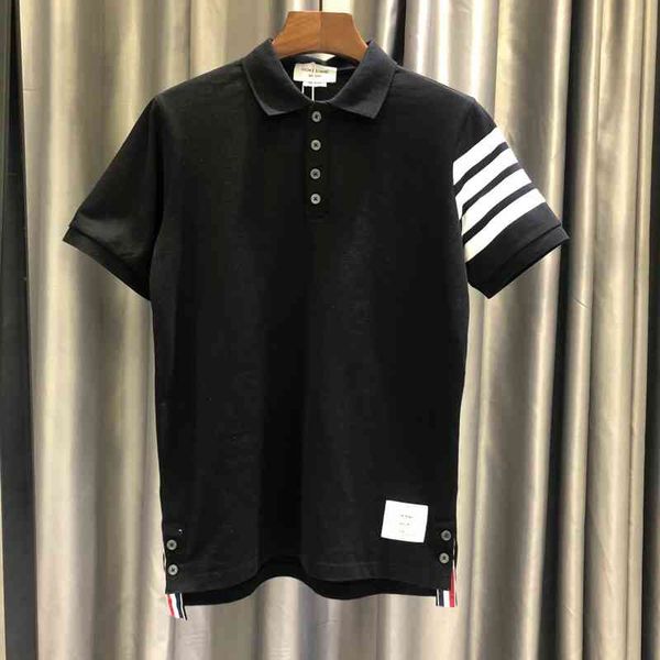 

gaoding 20 new tb style yarn dyed four bar stripe short sleeve polo shirt yuan standard loose for men and women in summer, White;black