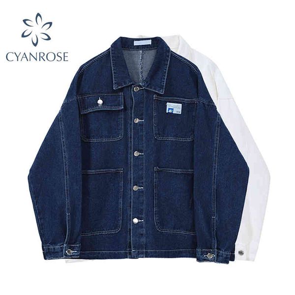 

women's denim jacket korean style solid blue jackets spring autumn loose long sleeve casual jeans coats female outwear 210417, Black;brown
