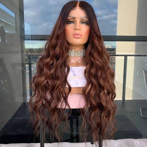 Auburn Brown Brown Logo Wave 360 ​​Lace Frontal Human Hair Wigs pré -arrancados para mulheres 13x6 HD transparente Indian Remy 200denisty