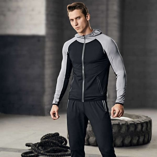 

men's tracksuits training autumn running sports suit two piece quick drying clothes cycling wear long sleeve pants, Gray
