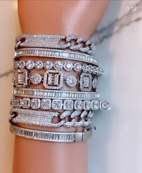 Braccialetti cubani scintillanti fatti a mano Gioielli di lusso Oro bianco 18 carati Fill CZ Crystal Zircon Hip Hop Party Promise Bracciale donna uomo di alta qualità per regalo per gli amanti