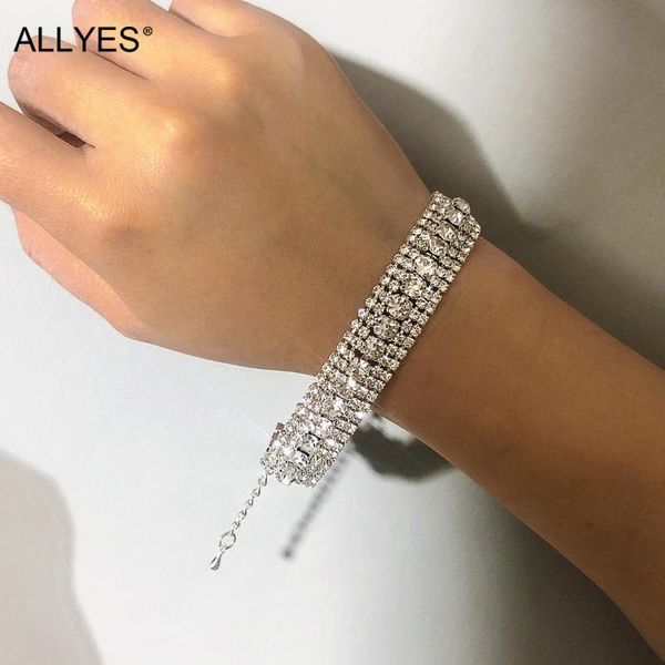 

charm bracelets allyes shiny silver color crystal claw chain for women rhinestone minimalist bracelet party wedding classic jewelry, Golden;silver