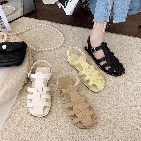 

sandals flat sandal shoe soft 2021 summer women's heels breathable suit female beige without girls gladiator closed comfort fashion, Black