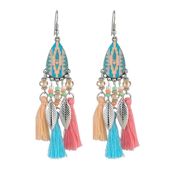 

vintage summer tassel earrings women's water drop alloy temperament fashion bohemain ethnic long earrings, Silver